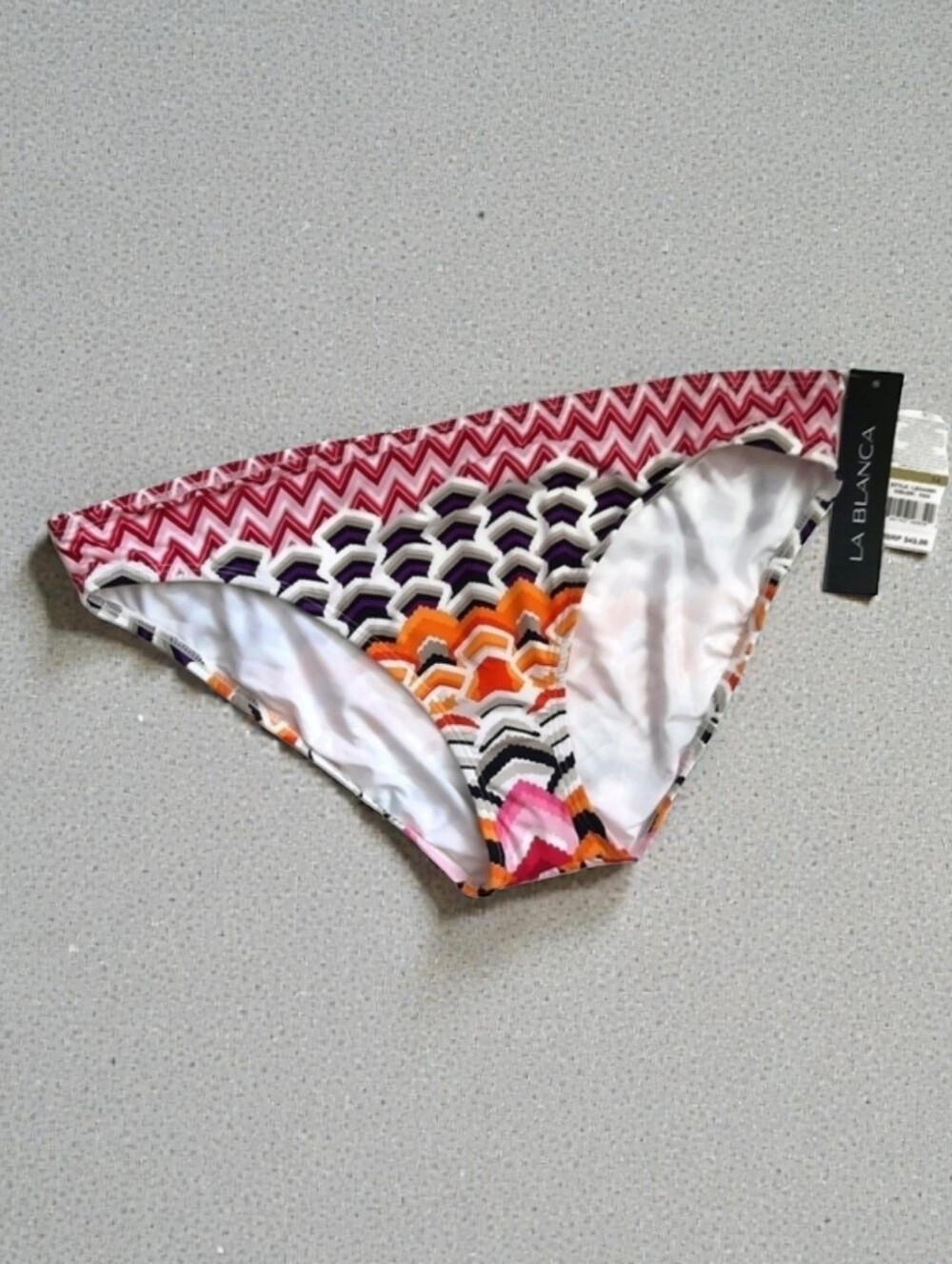 LA BLANCA swim Sunset colors orange/White print swim bikini bottoms Size 14. NWT